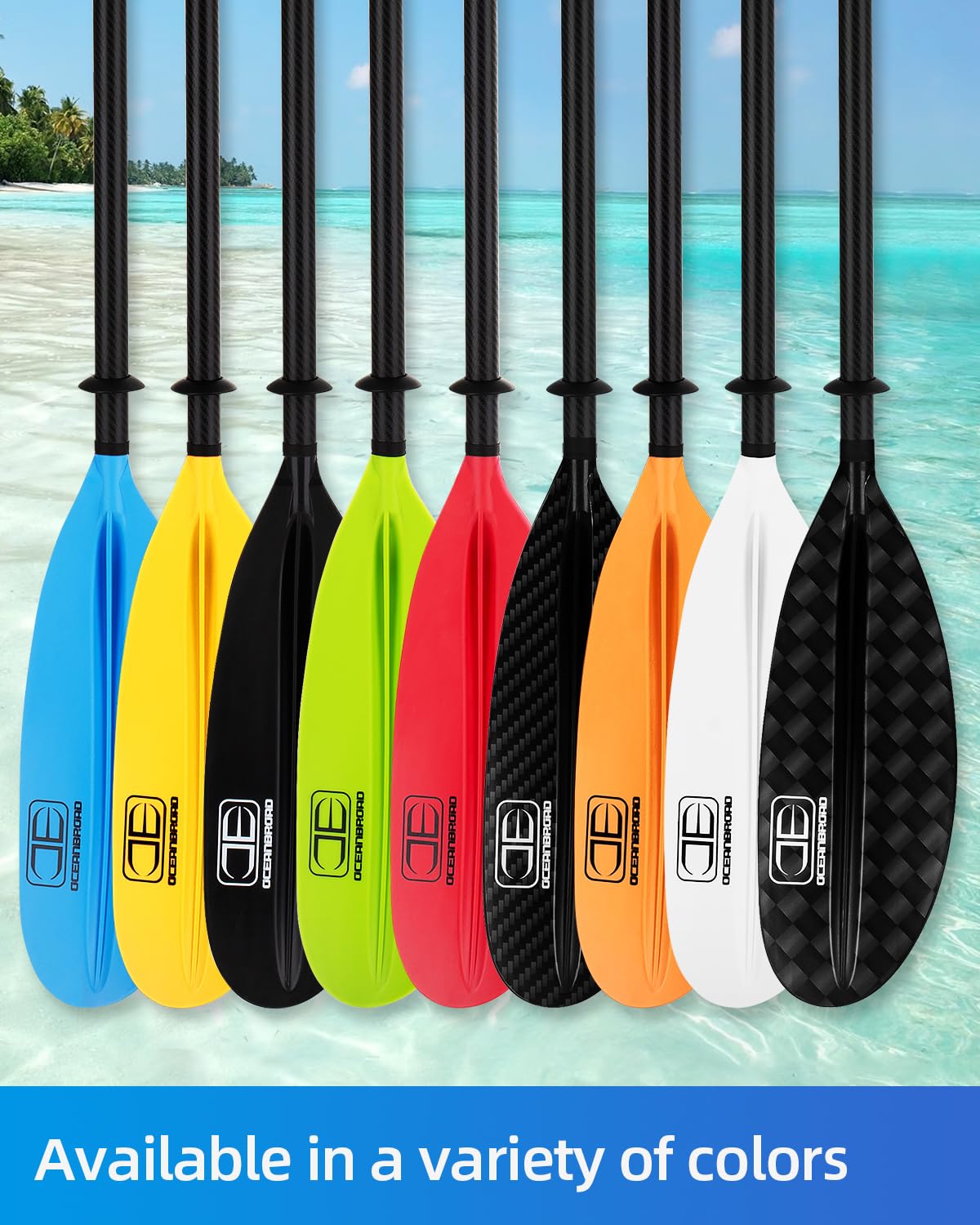 OCEANBROAD Adjustable Carbon Fiber Kayak Paddle 86in/220cm to 94in/240cm Kayaking Oar with Paddle Leash 1 Paddle, Blue