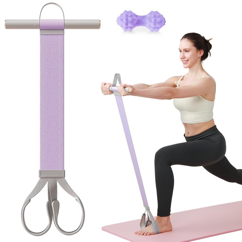 Resistance Band with Handles & Foot Loops – 120lb Full-Body Exercise Band for Home Workout | Padded Handles & Anti-Break Fabric | Ideal for Standing & Seated Stretches, Strength Training (Purple)
