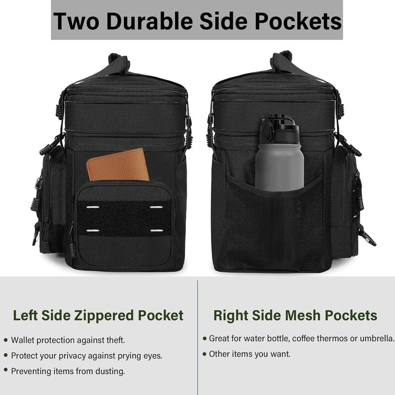 Expandable Tactical Lunch Box - Large Insulated Cooler Bag | Heavy Duty, Leakproof, 16L, Black for Work & Outdoor Use