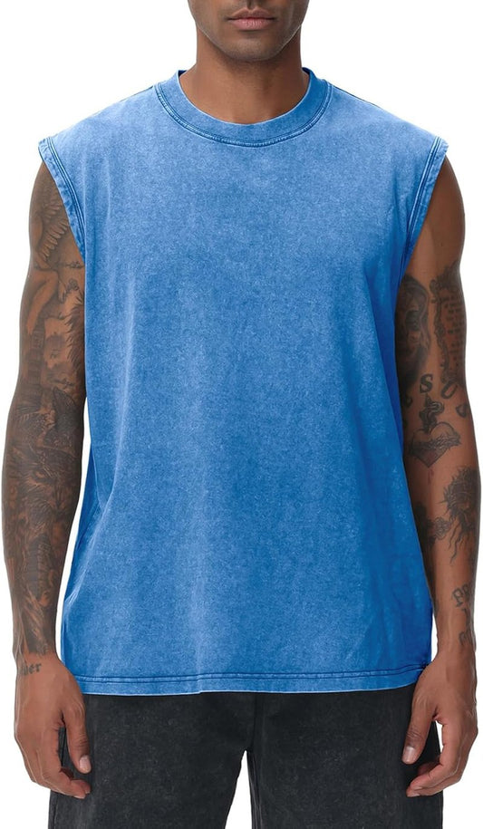 Men's Workout Tank Tops | Sleeveless Muscle Tee for Gym & Running - Acid Wash, Loose Fit