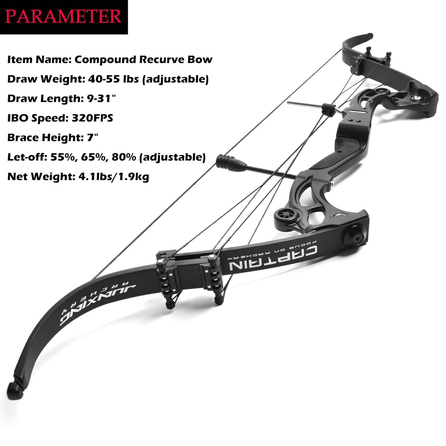 ZSHJGJR Recurve Bow American Hunting Bow 320FPS Draw Weight 40-55lbs Adjustable Compound Bow Right Hand for Archery Hunting Fishing Shooting (Black Bow Set)