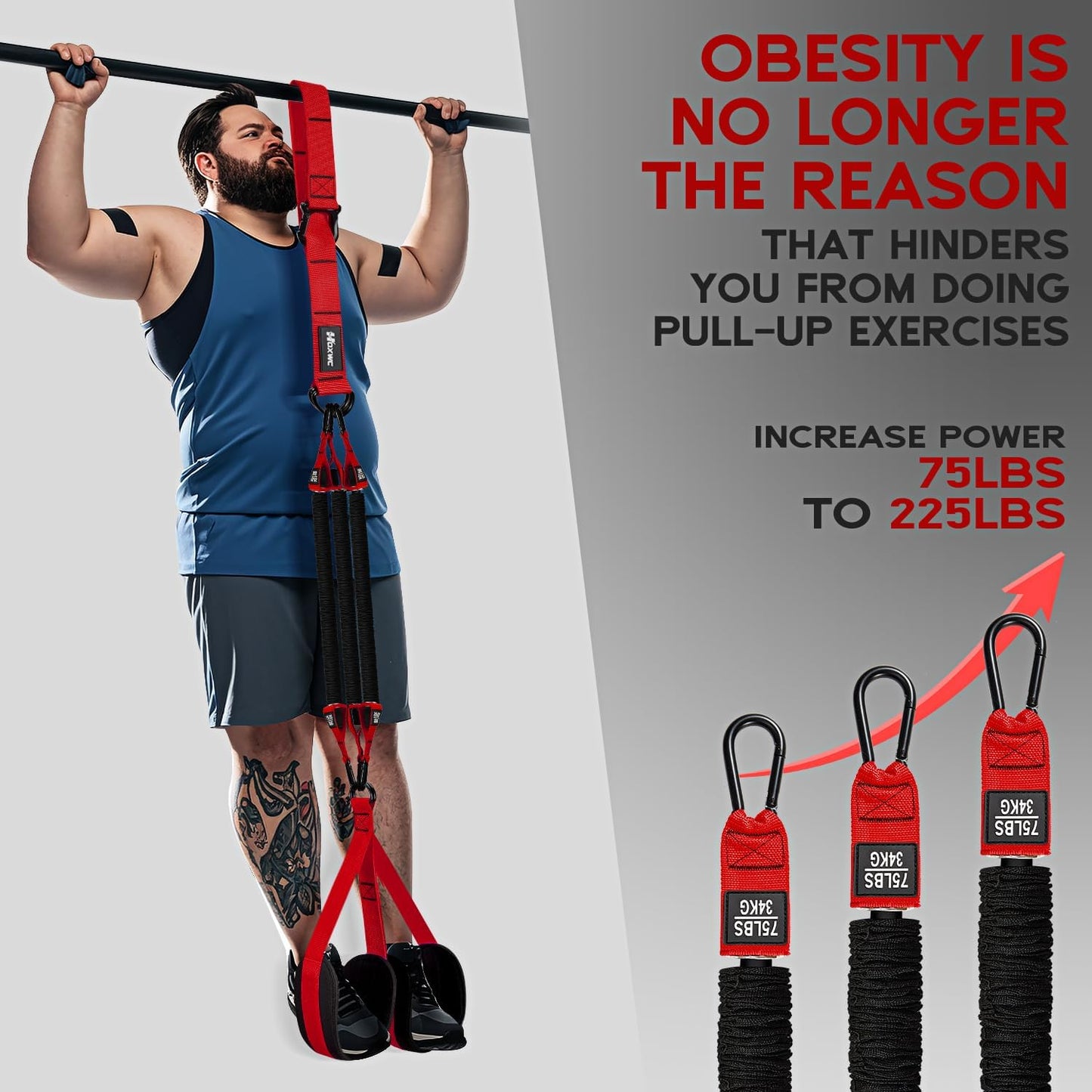 Pull Up Assistance Bands - Adjustable Heavy Duty Resistance Bands for Home Fitness | Comfortable Fabric Feet/Knee Rest, 3 Sizes