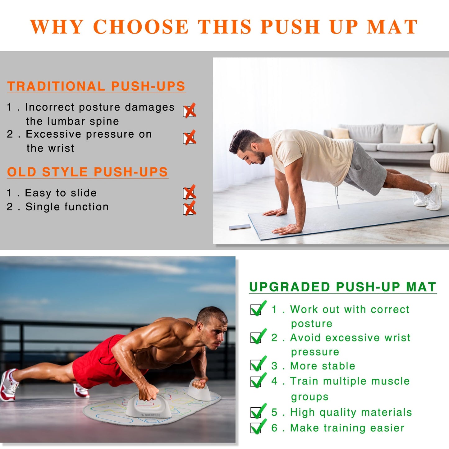 Suertree Push Up Bars, Come with Foldable Push Up Mat for Pushup Guide, Strength Training Equipment, Work for Home Fitness,Pushup Handles for Home Workout, Work Out Equipment for Men & Women