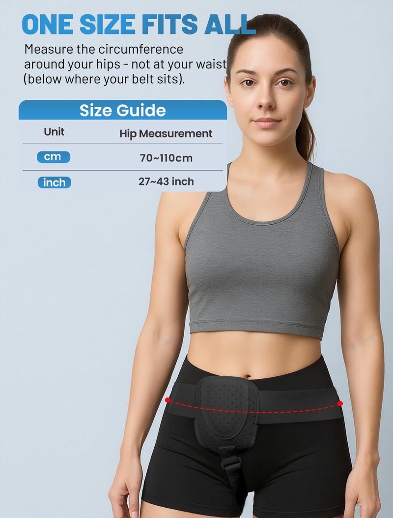 Tovrinala Hernia Belts for Women Inguinal, Hernia Belt for Women, Inguinal Hernia Support for Left or Right Side, Comfortable Adjustable Waist Strap with Removable Compression Pads, Black