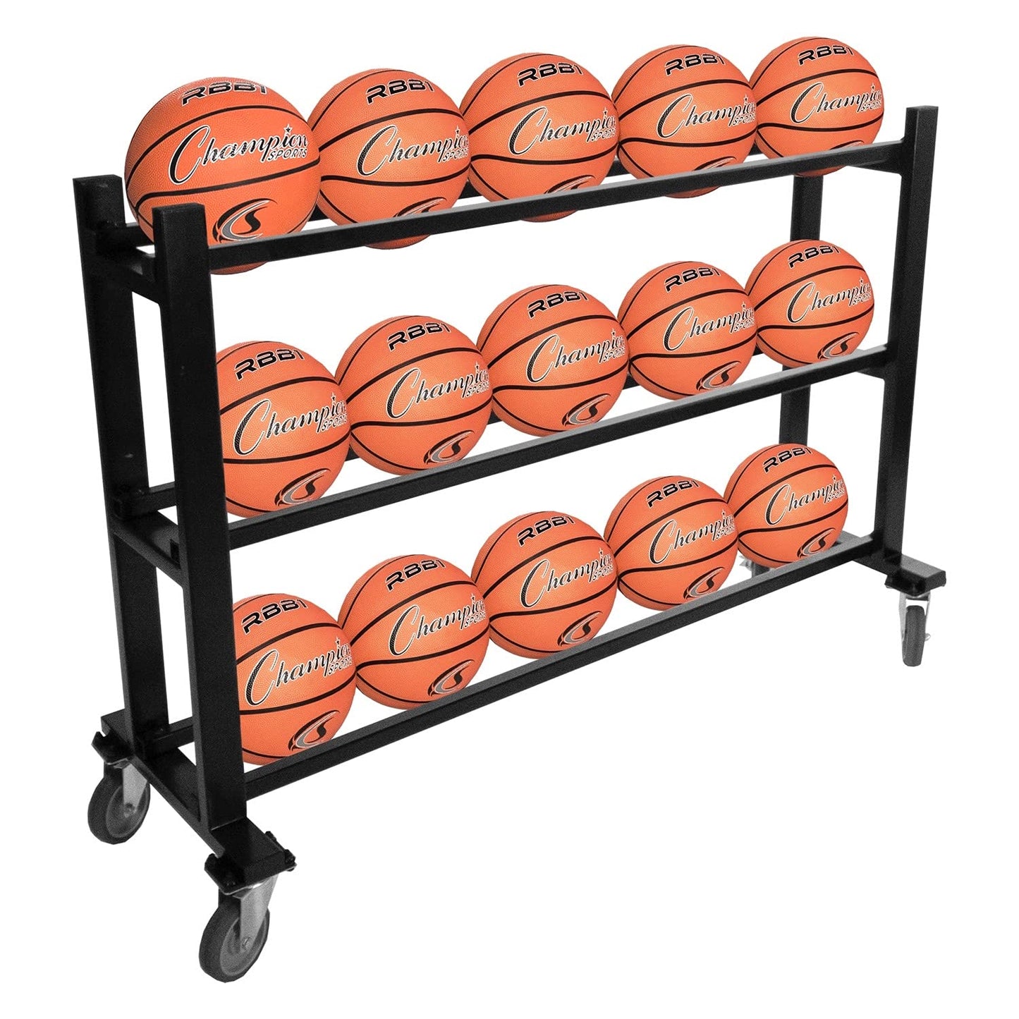 Champion Sports Deluxe Heavy Duty Basketball Storage Rack Cart with Locking Swivel Caster Wheels, 15 Ball Capacity (Black)