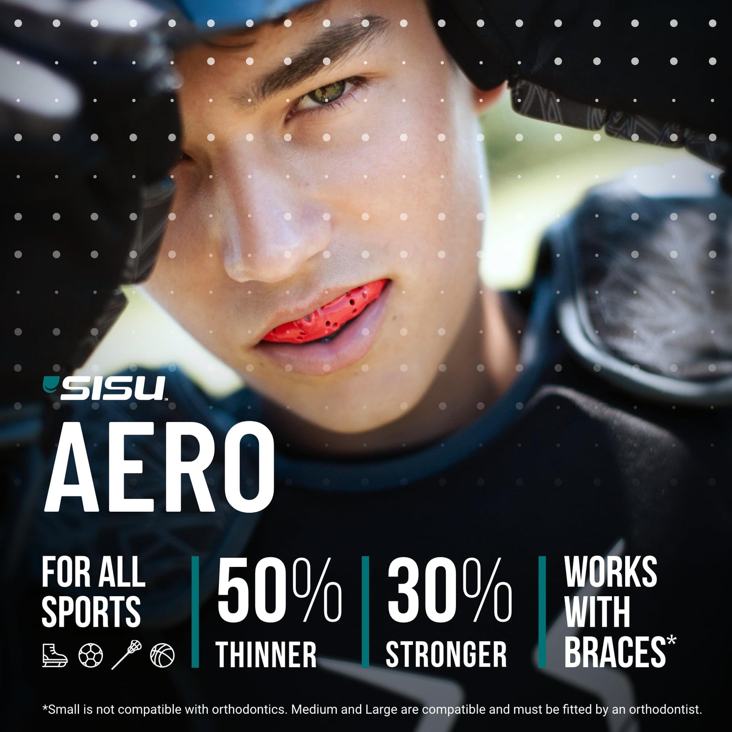 SISU Aero Medium Mouthguard, Awesome Aqua - 30% Stronger Protection for Lacrosse, Football, Hockey, Roller Derby, Team Sports - Remoldable Up to 20 Times - Ultra Slim - Works for Braces - Non Toxic
