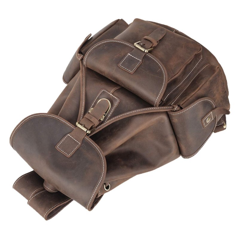 Polare Vintage Full Grain Leather Rucksack Backpack Casual Travel Satchel Bag Daypack For Men Women