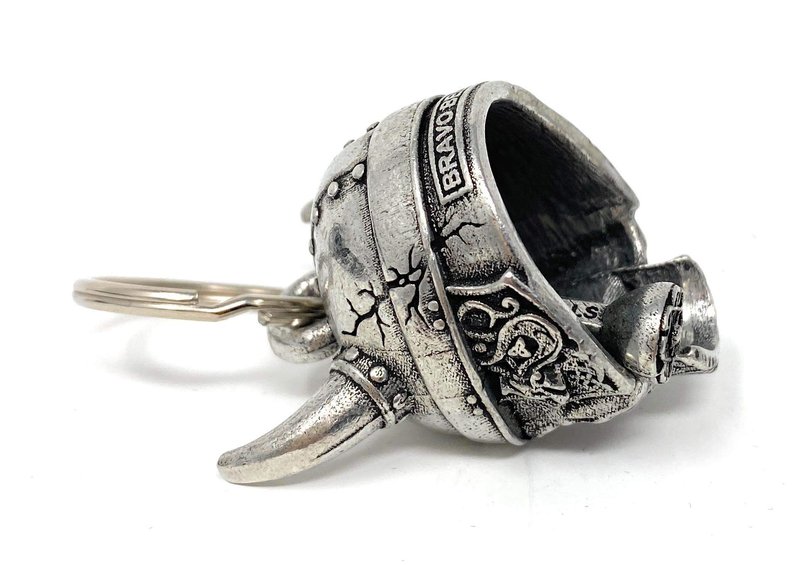 Bravo Bells Viking Helmet Skull Diamond Bell – Pewter Motorcycle Bell with Split Ring, Gift Pouch & Legend Card – Ride Protection Token