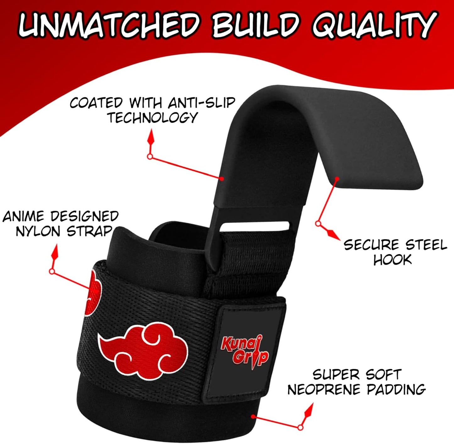 Anime Weight Lifting Hooks - Heavy Duty Wrist Straps for Ultimate Grip Support | Ideal for Deadlifts, Pull Ups, Powerlifting