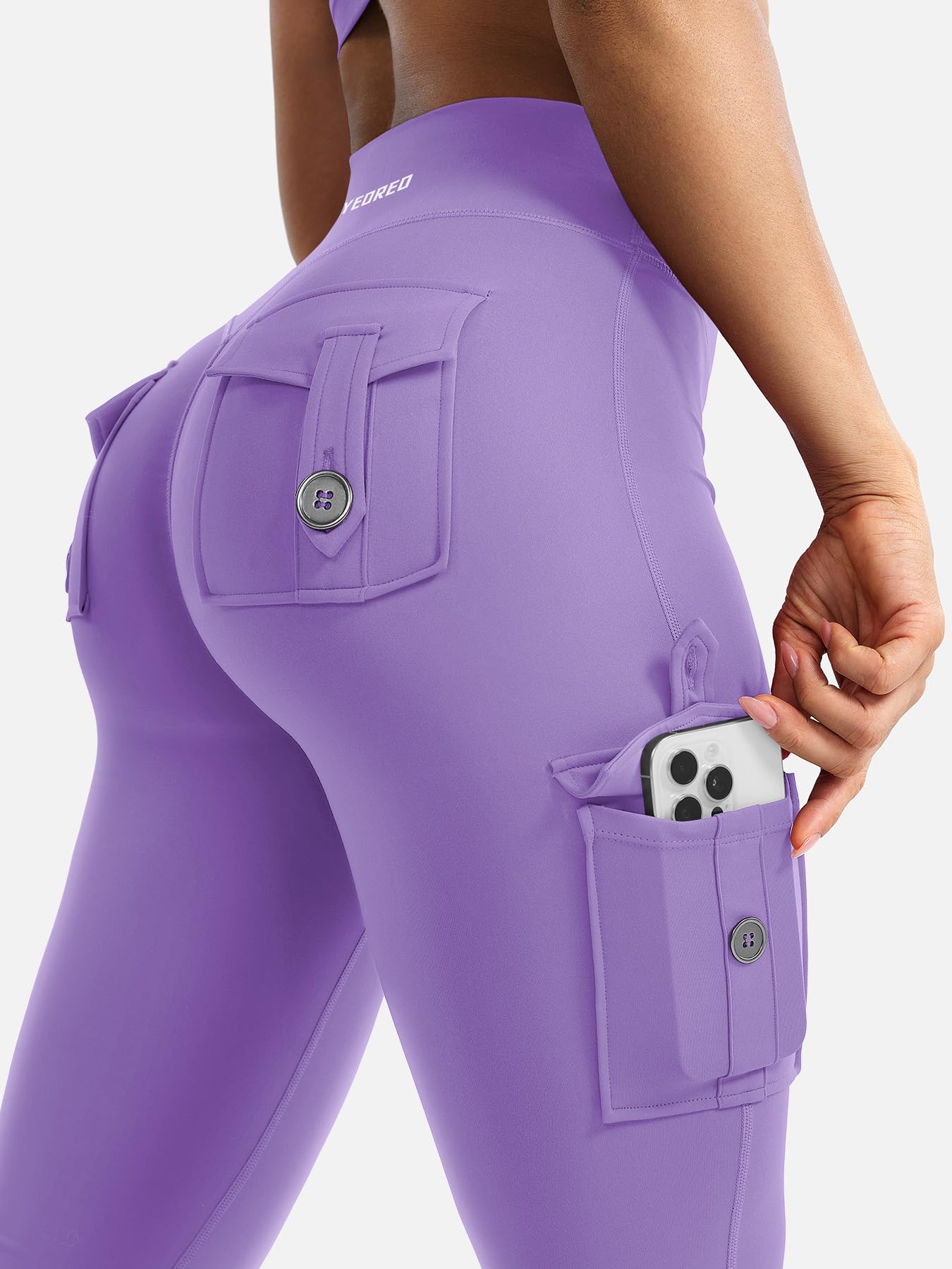 YEOREO CoreFlex Women Workout Flare Leggings with Pockets Hidden Scrunch High Waisted Cargo Gym Yoga No Front Seam Leggings Purple XL