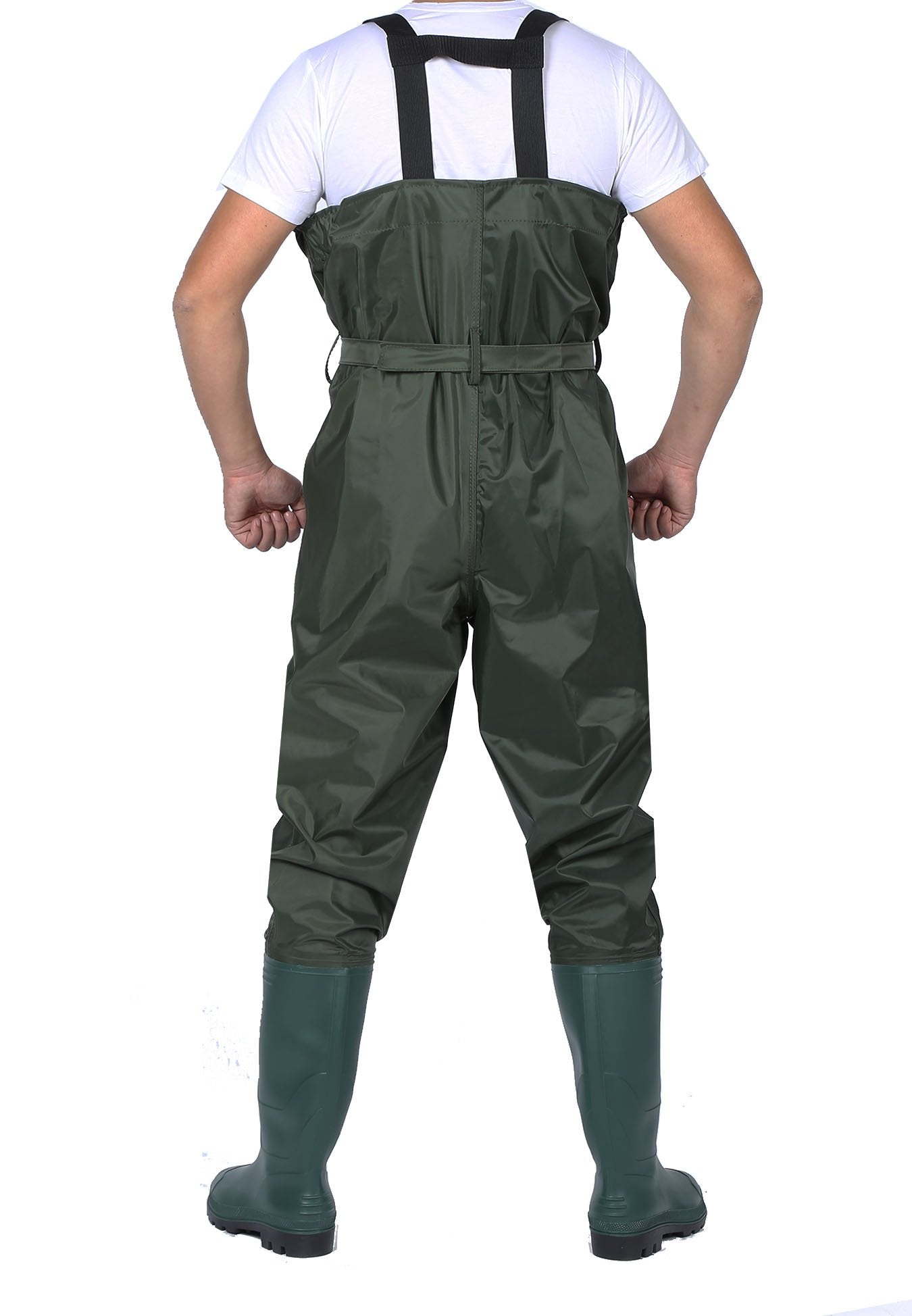 Ouzong Bootfoot Fishing Chest Waders for Men Women with Boots 2-Ply Nylon/PVC Waterproof Hunting Waders with Boots Hanger (Green-010)