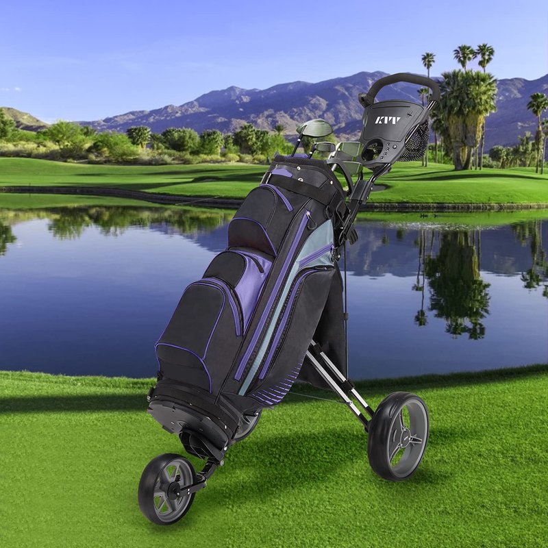 KVV Foldable Lightweight 3 Wheel Golf Cart with Stylish Scorecard Holder, Storage Bag-Easy to Open and Close