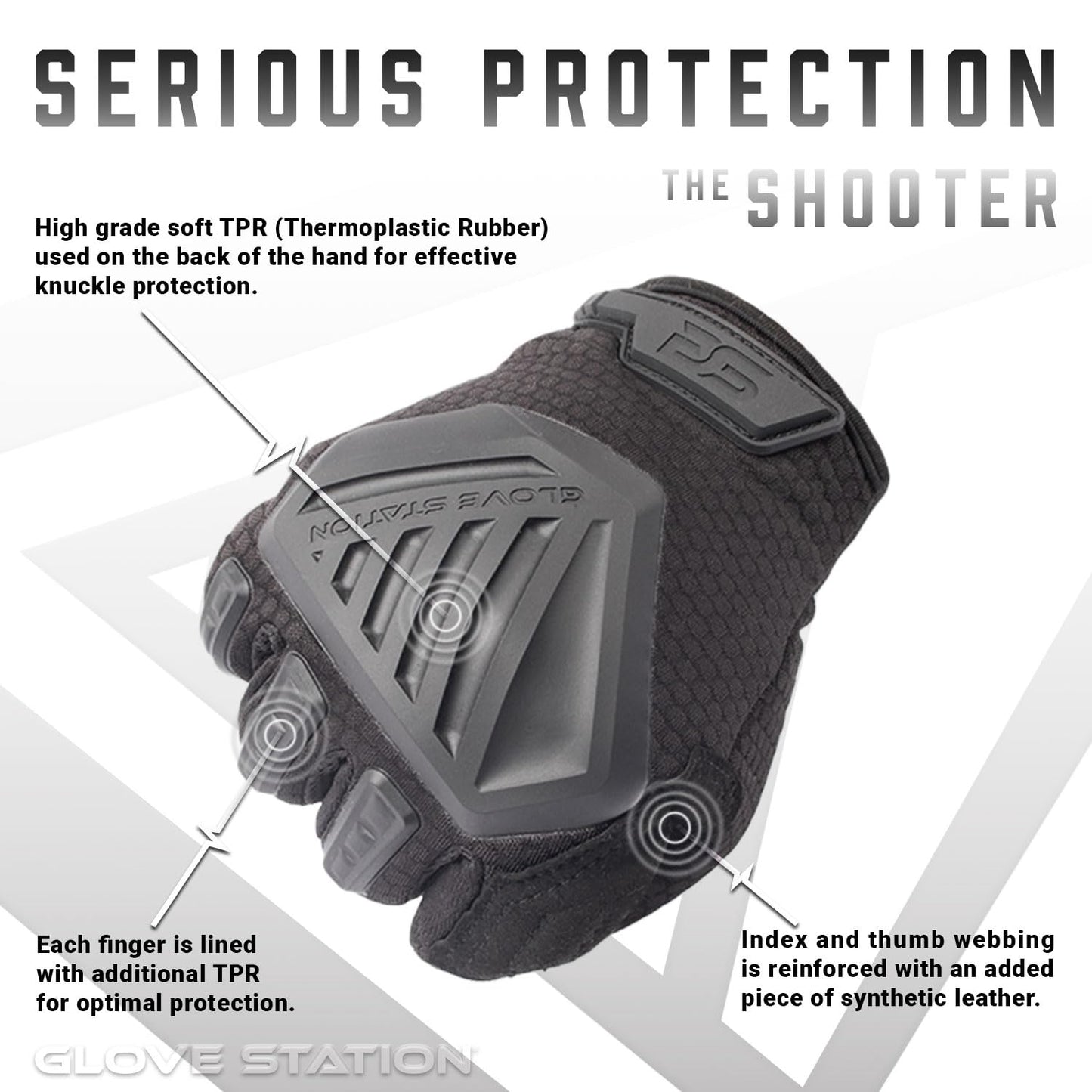 Glove Station The Paintball Work Gloves - Black (Large), Suede Leather Palm, Knuckle Protection for Men, 2 Fingerless Design for Paintball, Riding and Motorcycle Use