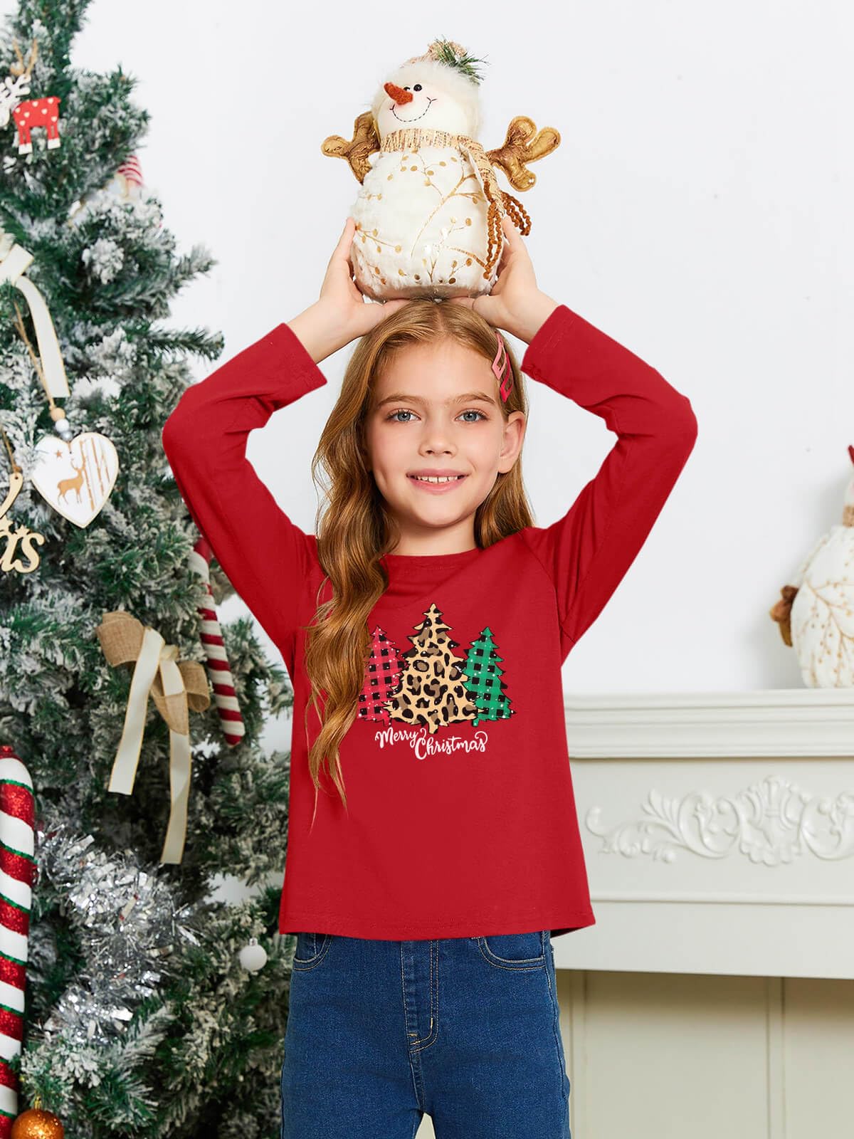 Haloumoning Girls Long Sleeve T Shirts Kids Fall Tops Crewneck Basic Tees 5-14Y