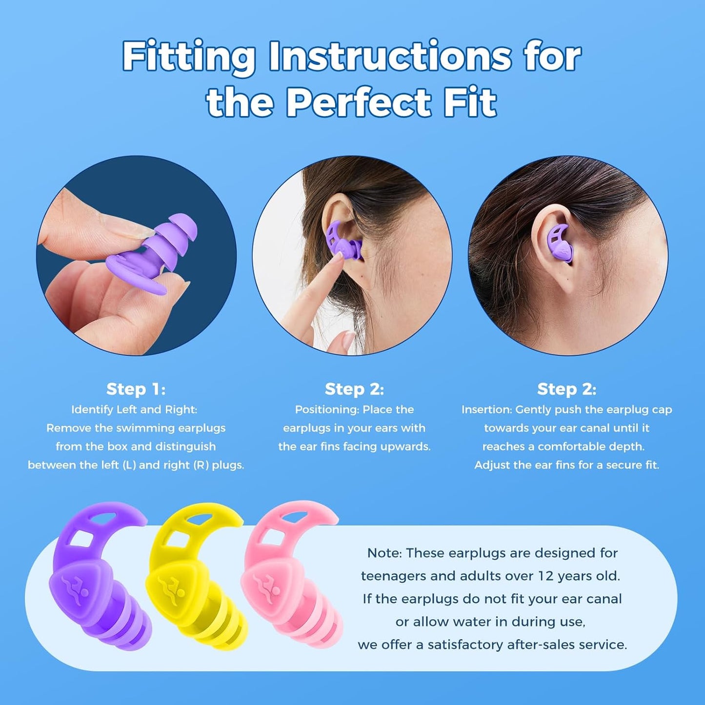 Swimming Earplugs for Adults - Comfortable Waterproof Silicone Design | Perfect for Pool & Beach Use