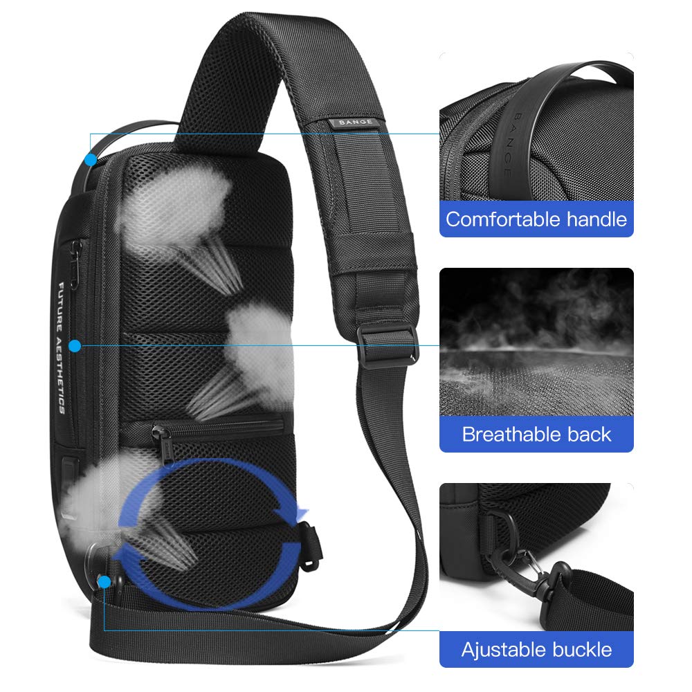 BANGE Sling Bag, Men's Chest Bag Waterproof Shoulder bags Casual Crossbody Sling Backpack with USB Charging Port for Men and Women…