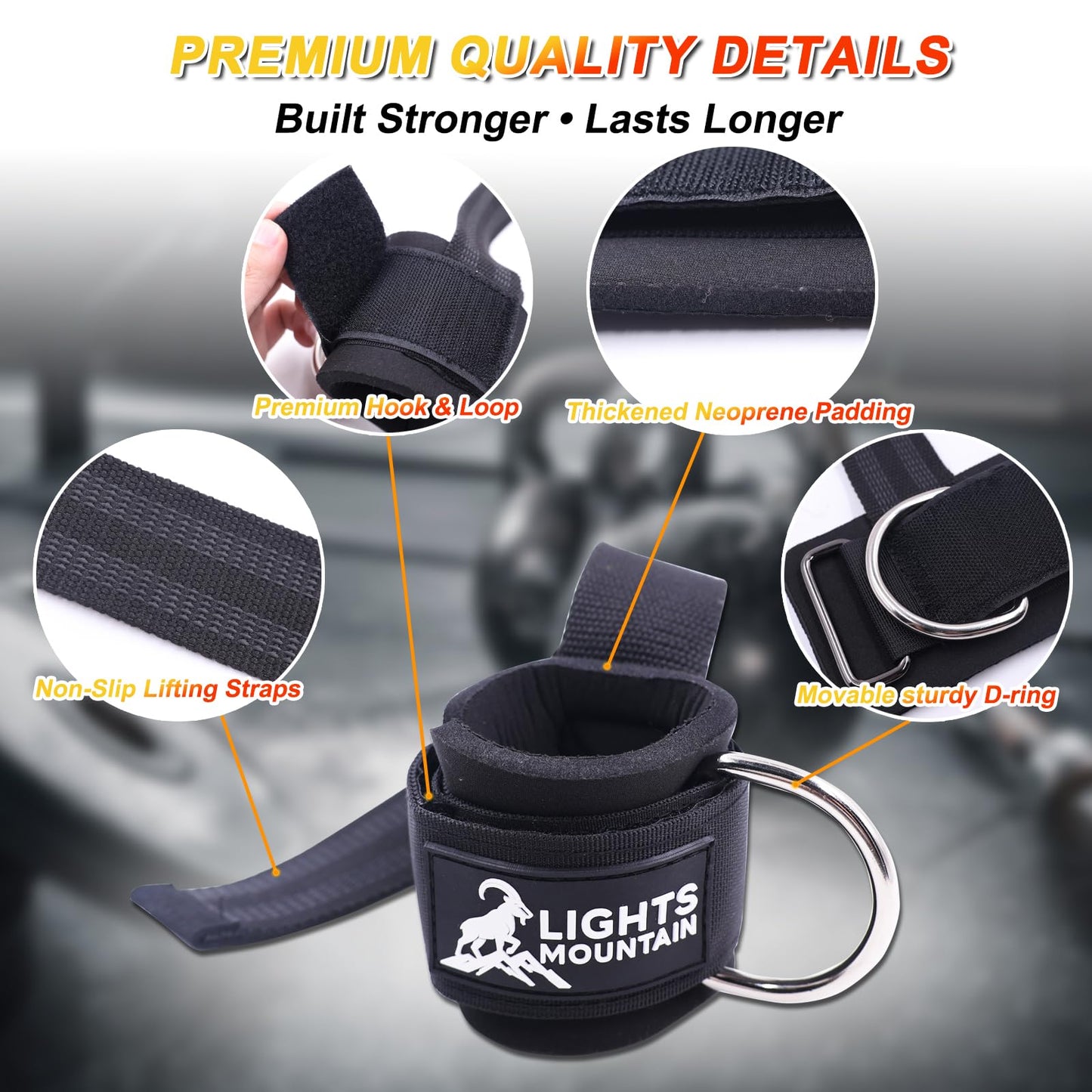 Lights Mountain Adjustable Wrist Cuffs Weight Lifting Straps with Sliding D-Ring – Heavy Duty Gym Attachments for Cable Machines, Pull Downs, Triceps & Biceps Training