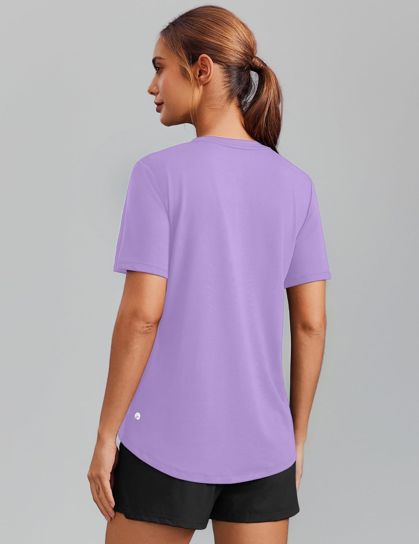 PINSPARK Hiking Shirts for Women UPF 50 Sun Protection Short Sleeve V Neck Moisture Wicking Quick Dry Outdoor Athletic Tops,Lavender Medium