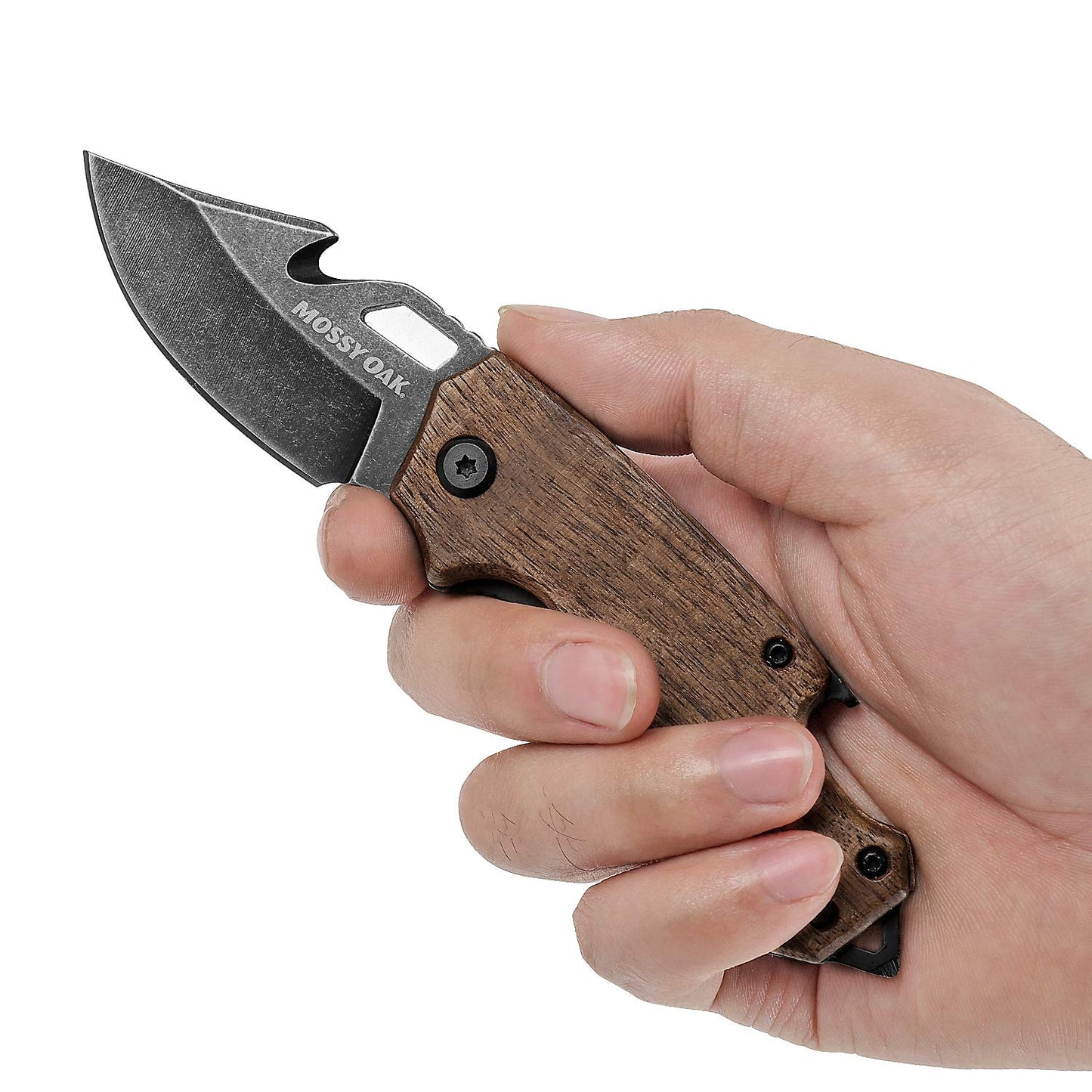 Mossy Oak Mini Folding Pocket Knife, Stainless Steel Drop Point Blade - EDC Multi-tool with Bottle Opener and Glass Breaker (Brown)