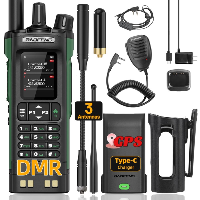 Ham Radio Baofeng DM32 DMR Radio Handheld Rechargeable Walkie Talkies Long Range DM32UV Two Way Radio NOAA Weather Radio with GPS, Copy Frequency 2500mAh Battery USB-C Charging With Radio Holster