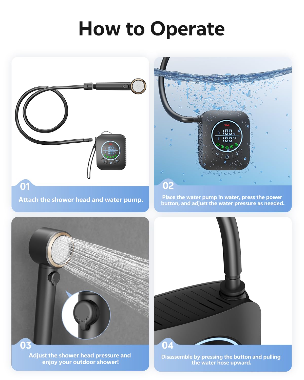 BTOG Portable Shower – 8000mAh Rechargeable Camping Shower, 6.0L/min Portable Shower Pump, Outdoor Shower for Camping, Hiking, Traveling, Washing