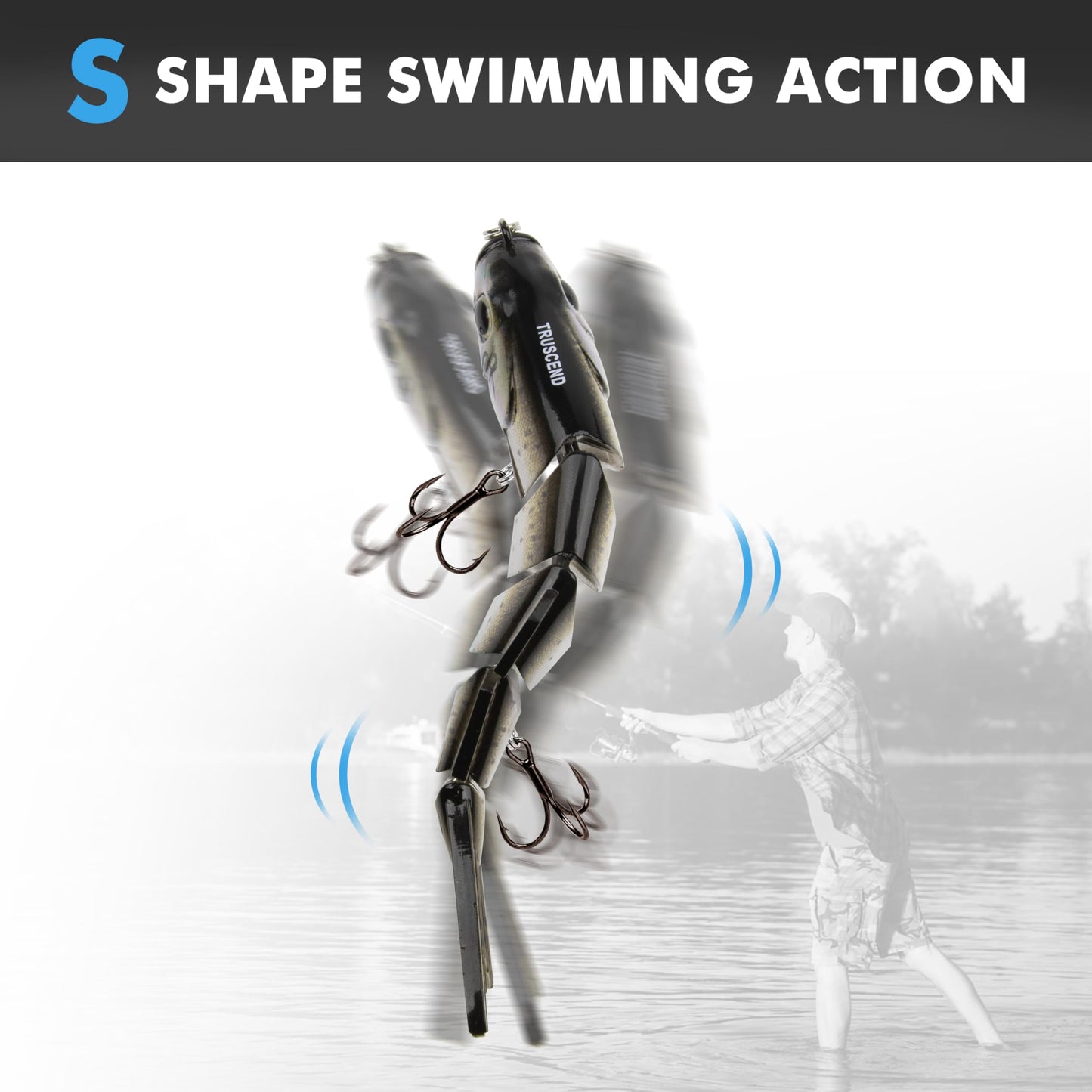 TRUSCEND Easy Catch SwimMax with BKK Hooks, Magic Noisy Wiggling and Vibrating Actions for More Bites, Lifelike Fishing Lures for Bass Trout Walleye Crappie, Strongest Dyneema Fiber Jointed Swimbaits