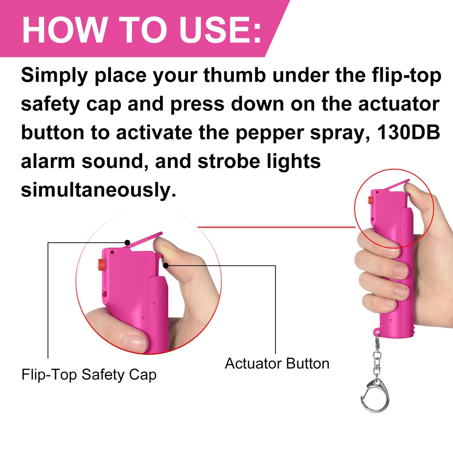 3-in-1 Self Defence Personal Alarm with Pepper Spray Set for Women, Max Strength Pepper Gel & 130 dB Safety Alarms & Strobe Lights, Quick Release, 3X Protection, Canister Replaceable