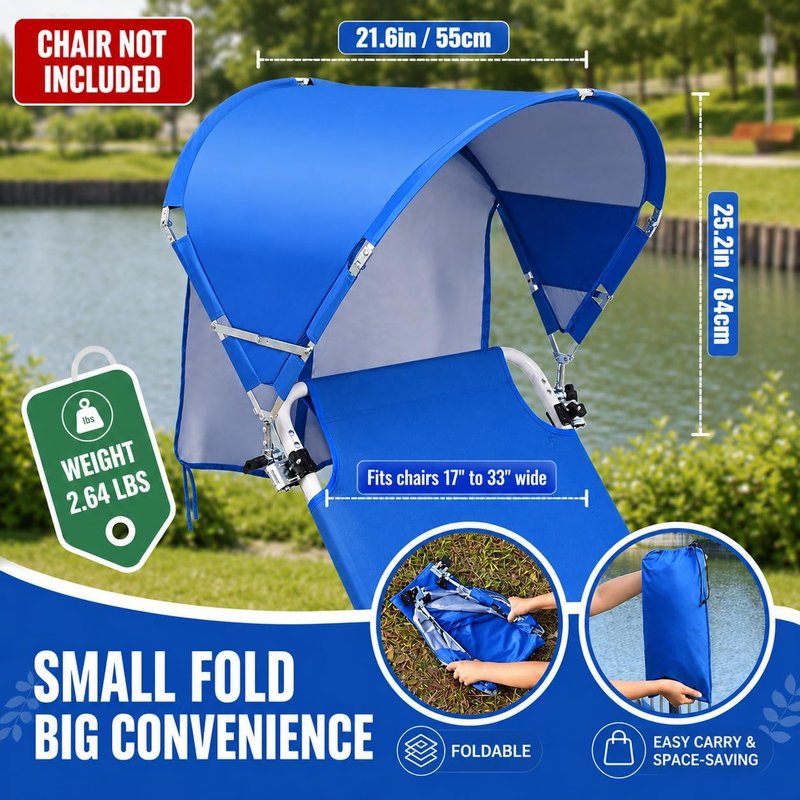 Universal Wind-Resistant Chair Umbrella Canopy - Foldable UPF 50+ Sun Shade with Adjustable Clamp | Fits Most Beach & Camping Chairs