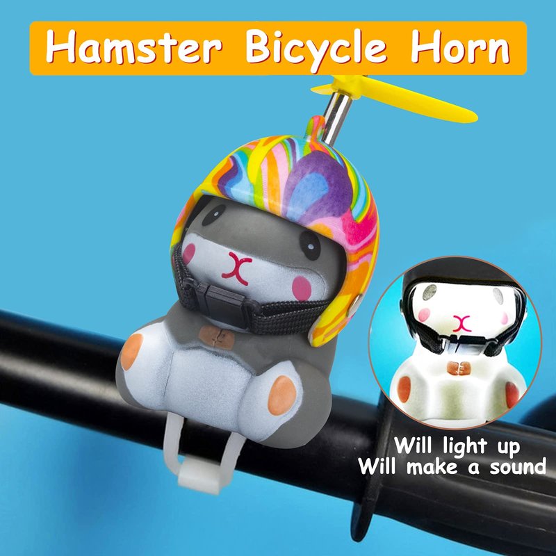 wonuu Duck Bike Bell with Light and Helmet Cute Hamster Bicycle Horn, Dashboard Decoration Hamster Motorcycle Bike Bells Rubber Duck Car Dashboard Decorations (Rainbow-Hamster)