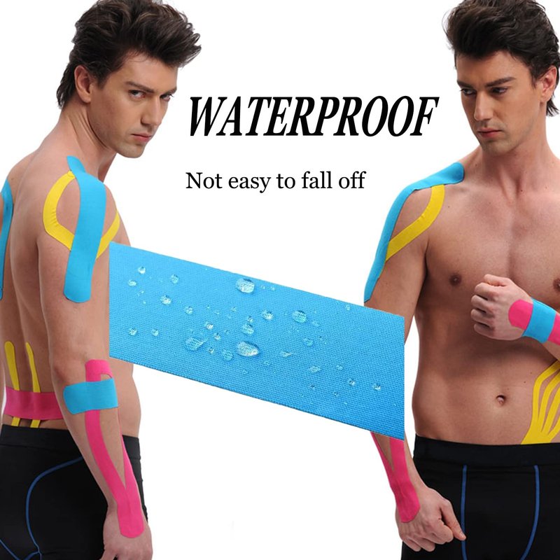 Kinesiology Tape Pro Athletic Sports Waterproof Breathable Athletic Elastic Kneepad Muscles & Joints Pain Relief Knee Taping for Gym Fitness Running Tennis Swimming Football (Mix, 60 Strips)