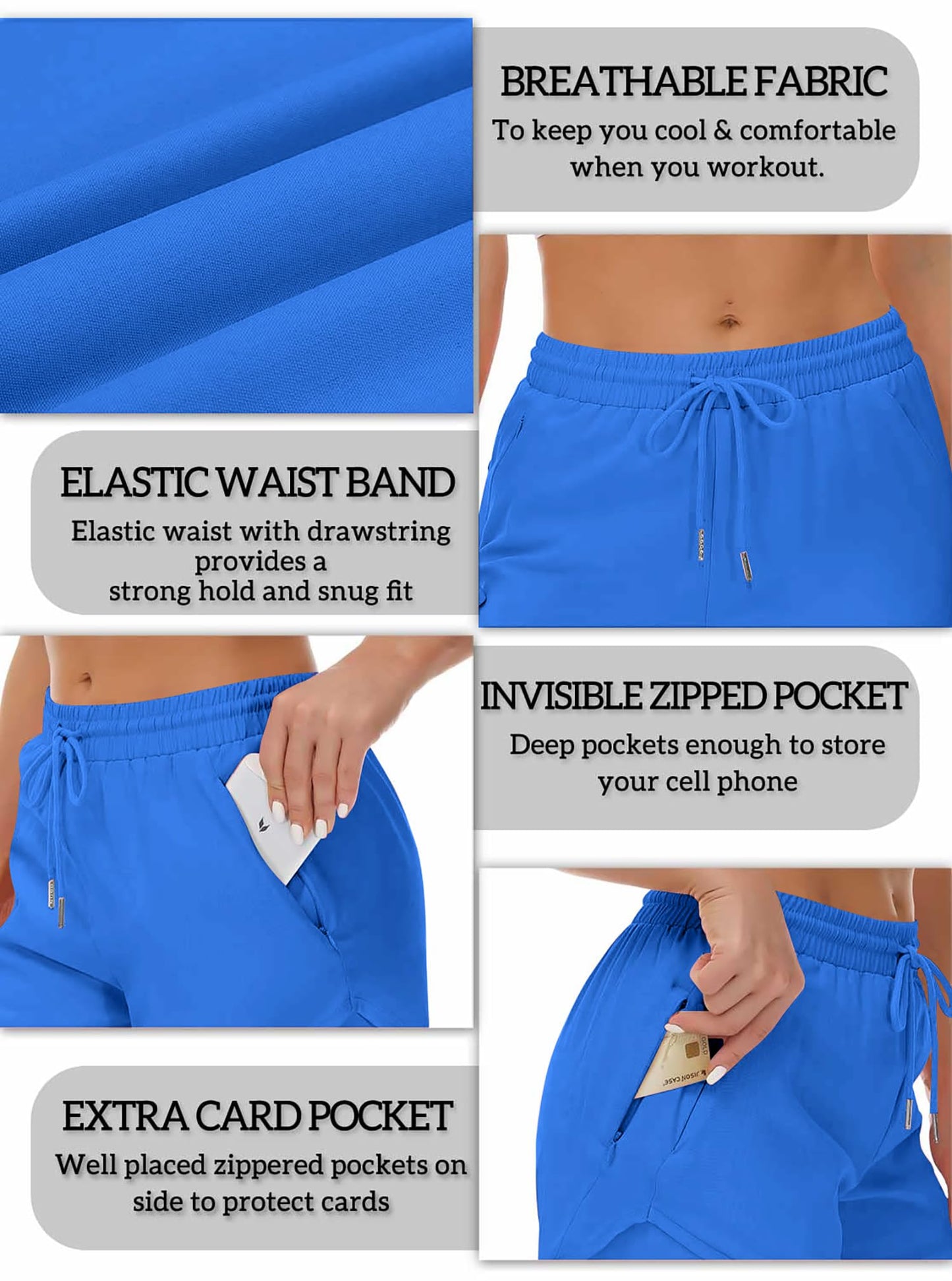 Mancreda Women's Running Shorts with Liner 3 Zipper Pockets Elastic Workout Athletic Gym Yoga Shorts(RB,M)