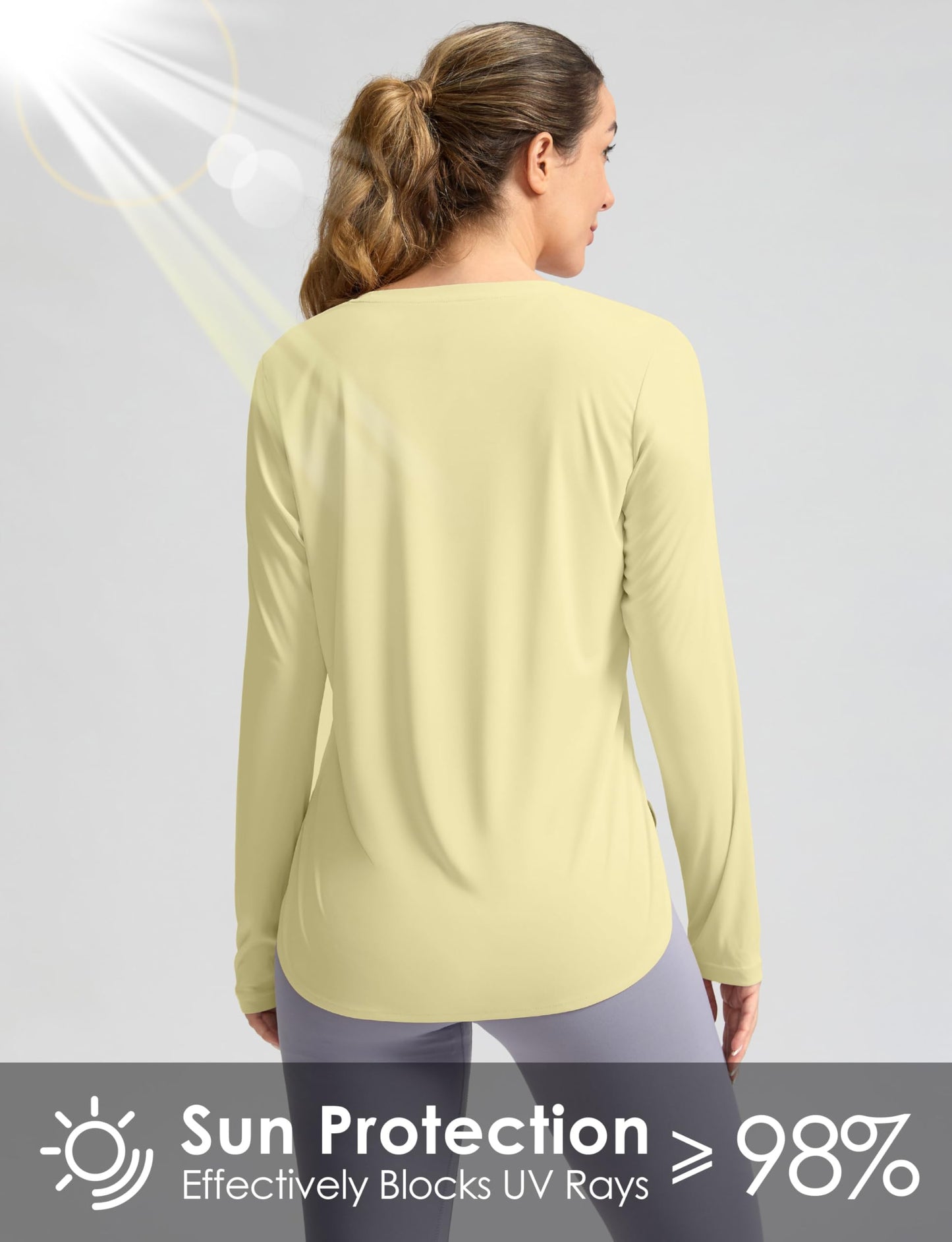 Women's Sun Shirts UPF 50+ Long Sleeve UV Protection Shirt Lightweight Quick Dry Workout Hiking Tops for Women(Light Yellow,L)