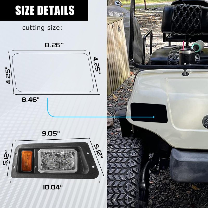 VPAHub Golf Cart Adjustable Light Kit Fit for YAMAHA G22, 2 LED headlight, 2 LED taillight, 1 Basic wiring harness Instruction & hardware included, Black/Amber/Clear