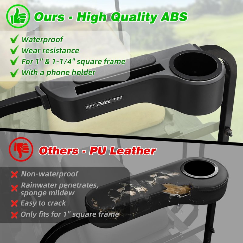 Roykaw Golf Cart Armrest with Cup Holder,No Drilling Rear Seat Arm Rest, Universal Compatible with EZGO Club Car Yamaha Square Frame Model, with Cup Holder & Phone Holder,Black
