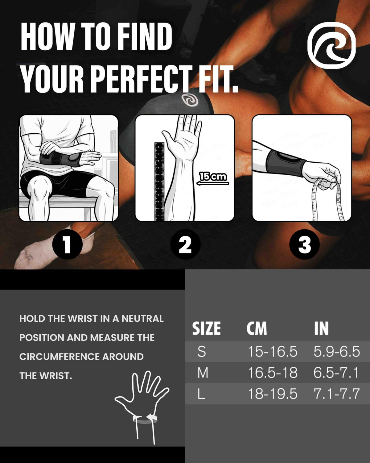 Rehband RX Wrist Support Power Max, 3-in-1 Neoprene Sleeve + Wrap for Strength Training, Protects during Kettlebell Training, stabilizes wrist, forearm protection, Colour:Black, Size:Large