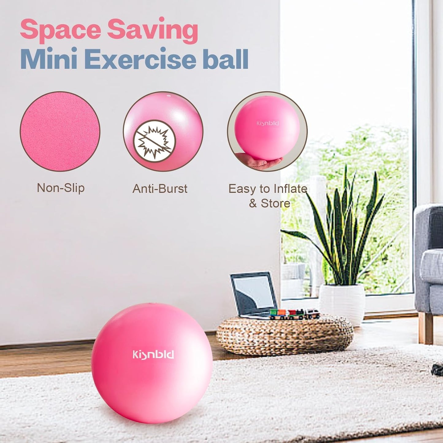 Mini Pilates Ball - 9 Inch Anti-Burst & Slip-Resistant Exercise Ball for Stability, Fitness, and Core Strength Workouts