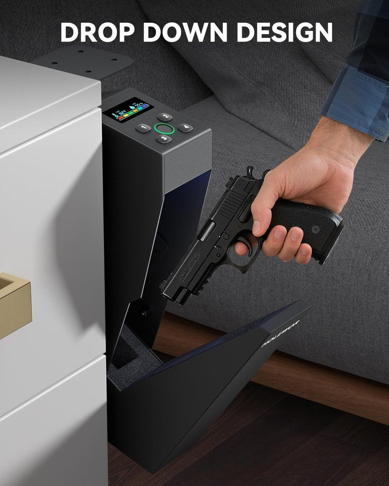 Handheld Car Gun Safe - Biometric Pistol Safe for Handguns | Under Table Fingerprint Mount for Desk & Nightstand