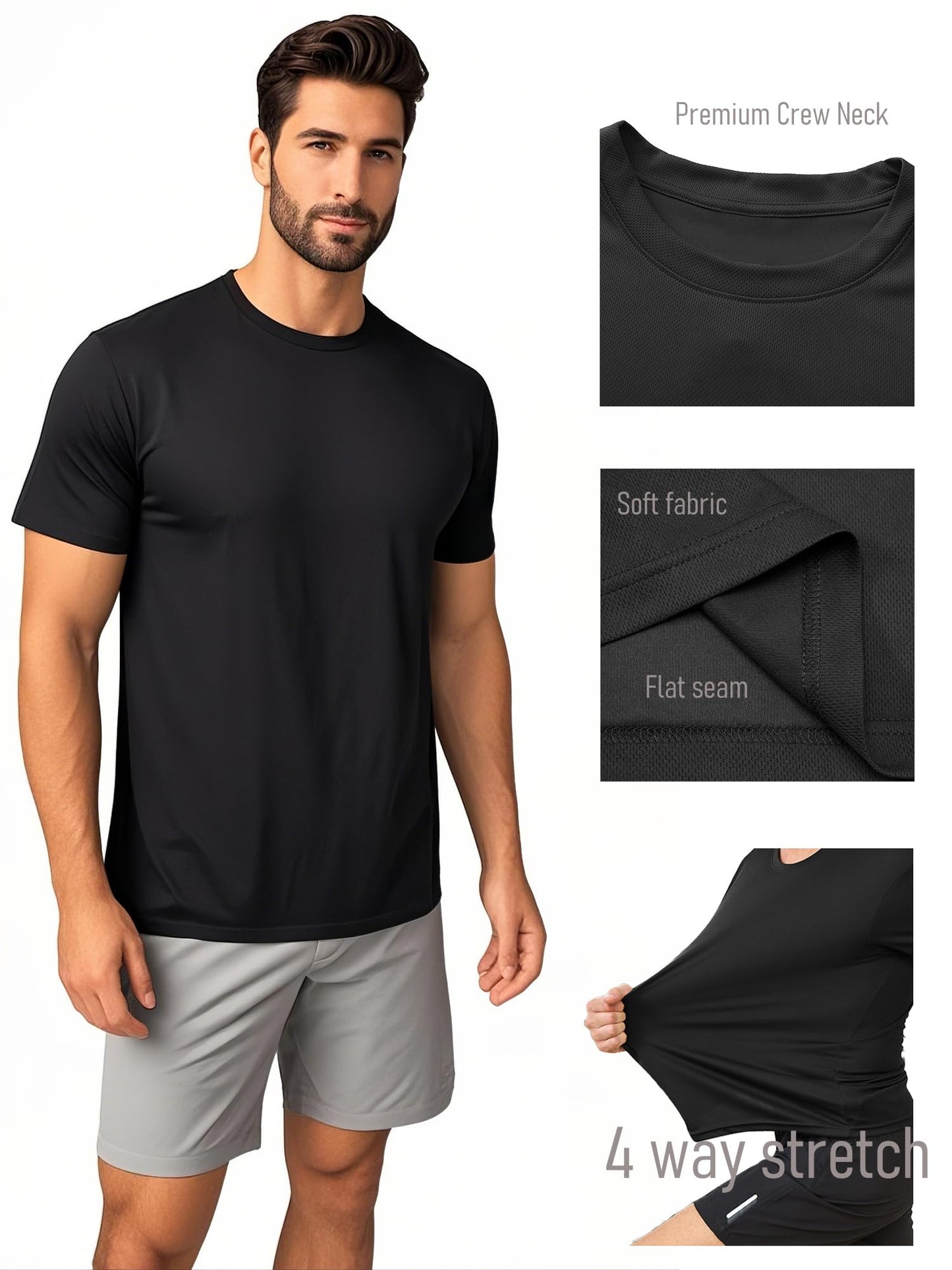 Yafanqi 7/8 Pack Mens Short Sleeve Shirts Quick Dry Moisture Wicking Athletic Running Gym Workout Casual Basic Tee Shirt