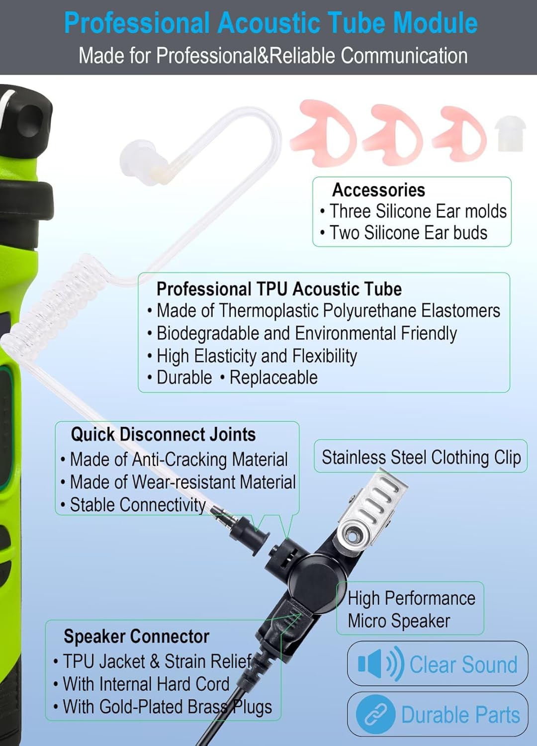 Commoutain APX 6000 Earpiece with Mic - Two-Wire Surveillance Headset for Motorola Radios | Compatible with APX 8000, XPR 7550e