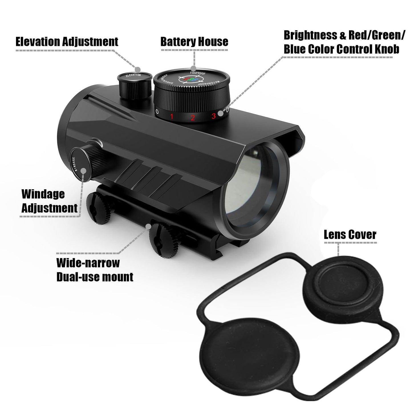UUQ Tactical 1x30mm Reflex Green/Red/Blue 3 MOA Dot Sight with Dichroic Multi-Layer Coating, High Light Transmission Optic Lens, Dual Wide Rifle Scope,Fits 11/20mm Rail Mount