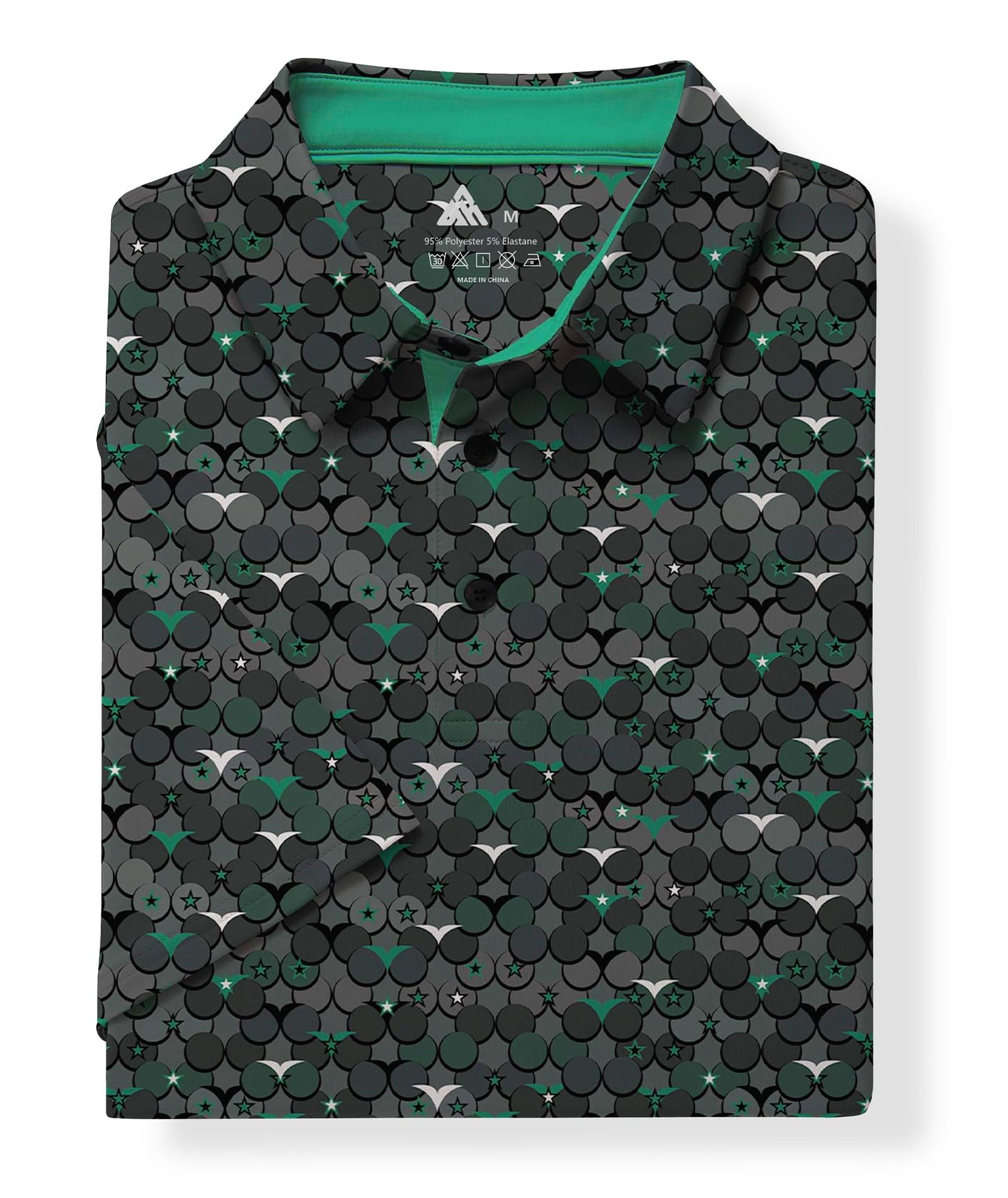 ZITY Men's Golf Shirts Short Sleeve Moisture Wicking Performance Print Patterns Casual Collared Golf Polo Shirt for Men Blackish Green