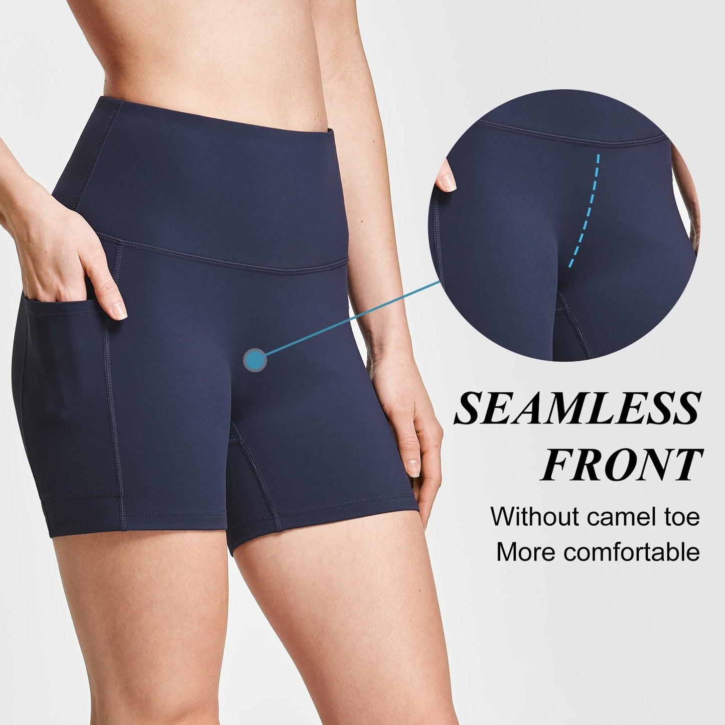 baleaf Biker Shorts Women Yoga Gym Workout Spandex Running Volleyball Tummy Control Compression with Pockets Soft 5" Blue L