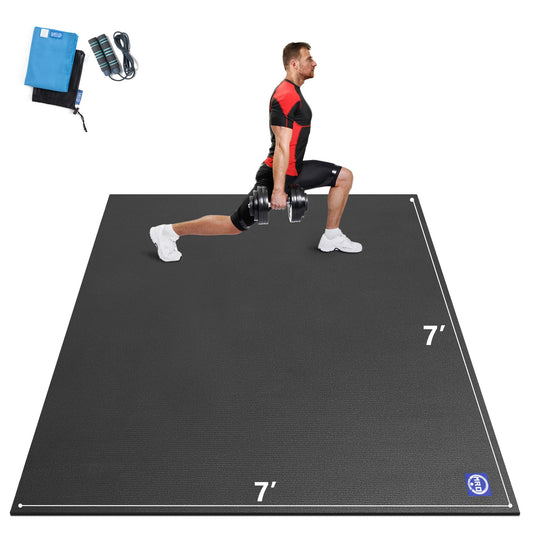 MRO Large Exercise Mat 7' x 7' x 7mm, High-Density Workout Mats for Home Gym Flooring, Non-Slip, Extra Thick Durable Cardio Mat, and Ideal for Plyo, MMA, Jump Rope - Shoe Friendly