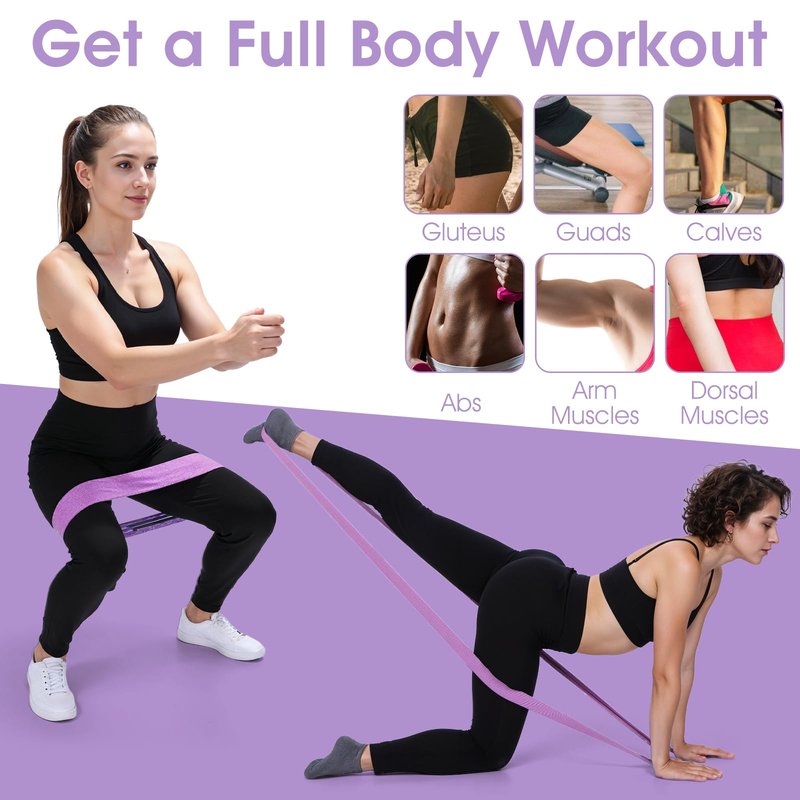 Kifmurase 6PCS Fabric Resistance Bands for Legs, 3 Strength Level Elastic Stretching Assist Band with Portable Bag, Non-Slip Workout Bands for Squats Yoga Therapy, Women Cloth Band for Working Out