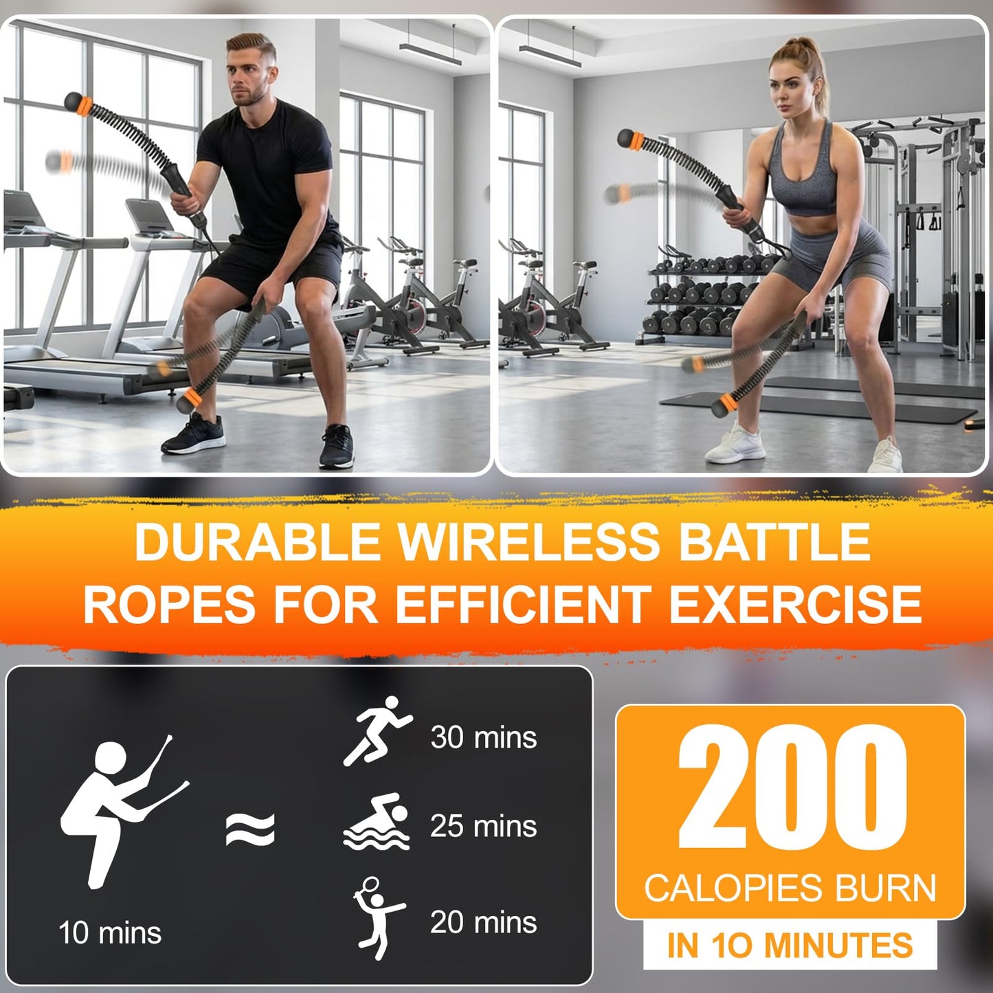 Ropeless Battle Ropes, Weighted Ropeless Battle Ropes for Home Gym with Poster, Workout Exercise Rope for Strength Building, HIIT and Low-Impact Aerobic Training for Men & Women
