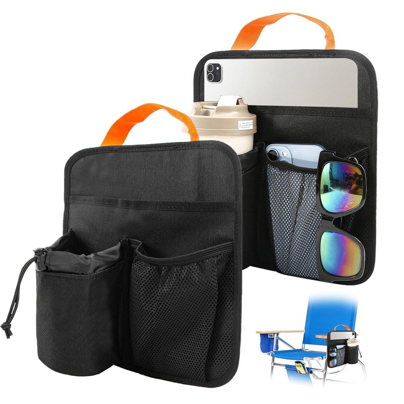 2 PCS Beach Chair Cup Holder,Beach Cup Holders,Camping Chair Side Organizer Armrest Storage Bag Side Pocket Bag,Hanging Chair Attachment Camping Beach Accessories for Phone Water Bottle Sunglasses