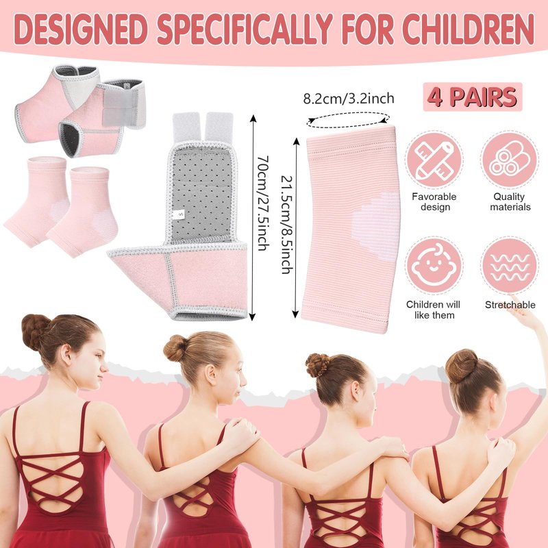 Tarpop 2 Pairs Kids Ankle Brace Set Foot Support Stabilizer Wraps Protector Guard Knitted Ankle Sleeve Sock Support Compression Socks for Injury Prevention(Pale Pink,Medium)