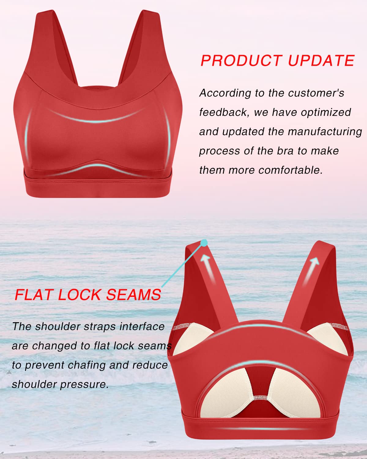 RUNNING GIRL High Impact Sports Bras for Women,Racerback Red Bra Workout Crop Tank Tops Longline Sports Bra Push up(WX2667 Red M)
