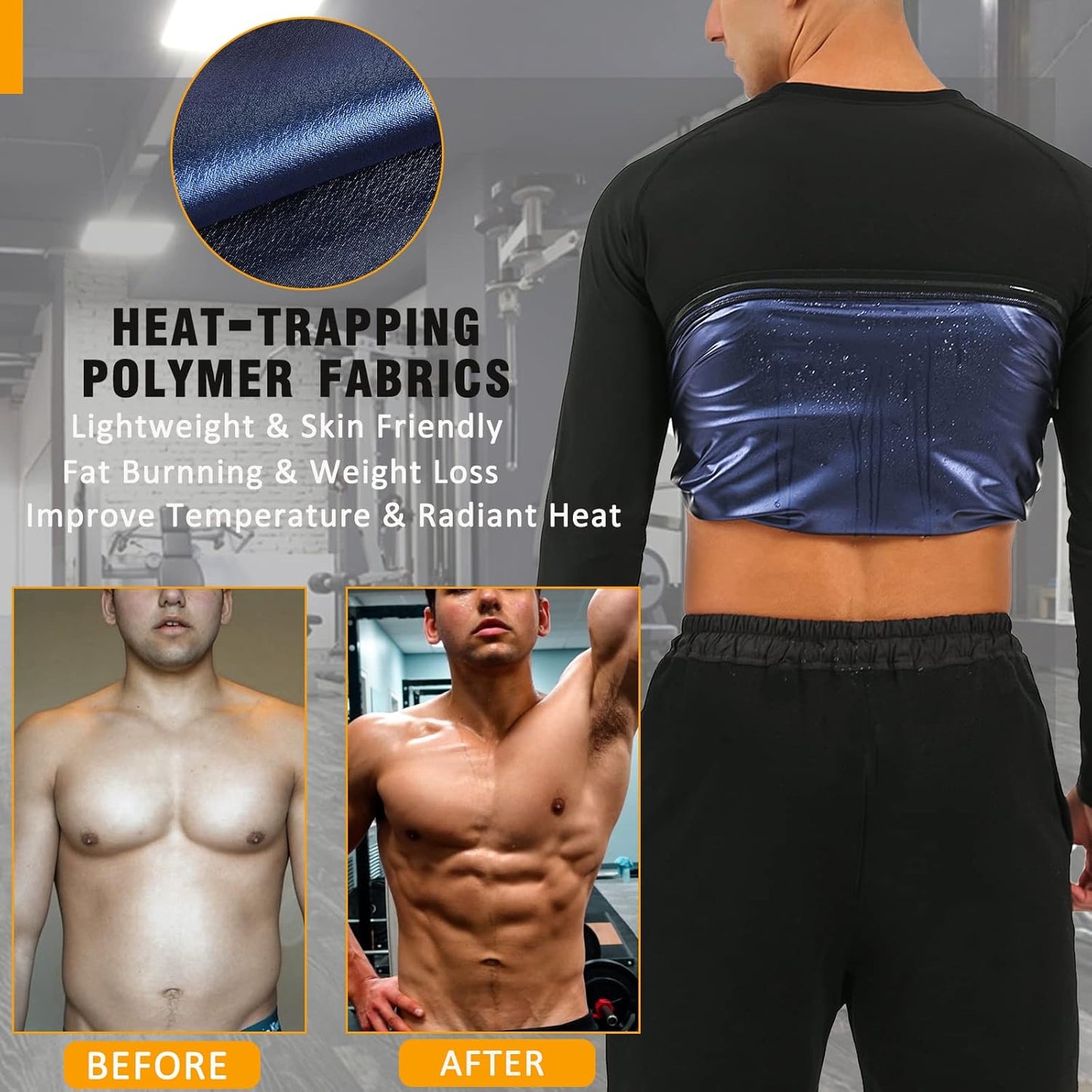 Men's Sauna Shirt - Long Sleeve Compression T-Shirt for Weight Loss | Body Shaper for Workout & Exercise