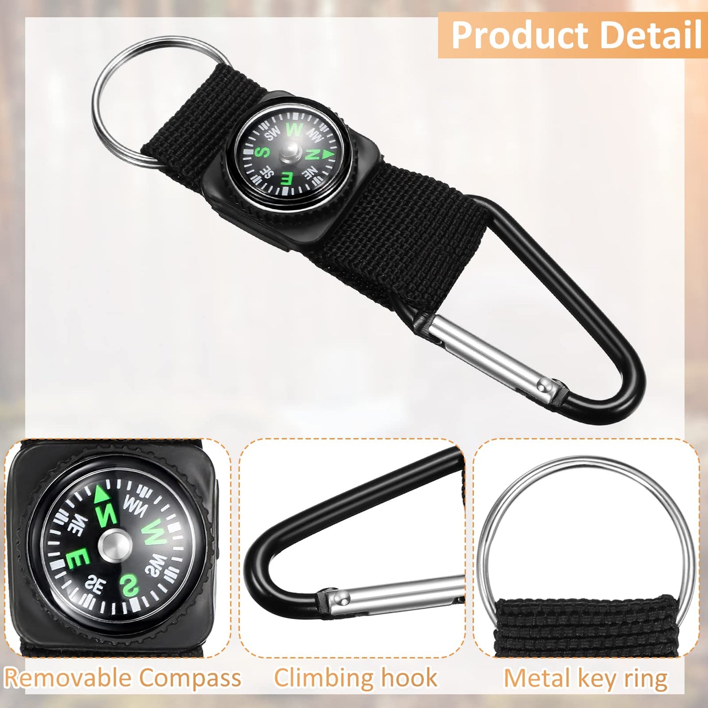 28 Pieces Belt Clip Compass Kids Compass Black Prize Belt Compass Keychain for Camo Birthday Party Supplies Outdoors Adventure Party Favors